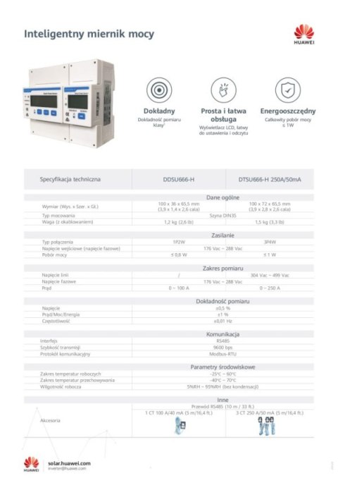 HUAWEI DDSU666-H 100A/40mA, licznik 1faz (z przekładnikiem) HUAWEI DDSU666-H 100A/40mA, licznik 1faz (z przekładnikiem)
