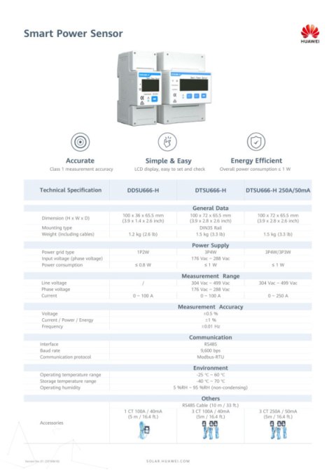 HUAWEI DDSU666-H 100A/40mA, licznik 1faz (z przekładnikiem) HUAWEI DDSU666-H 100A/40mA, licznik 1faz (z przekładnikiem)