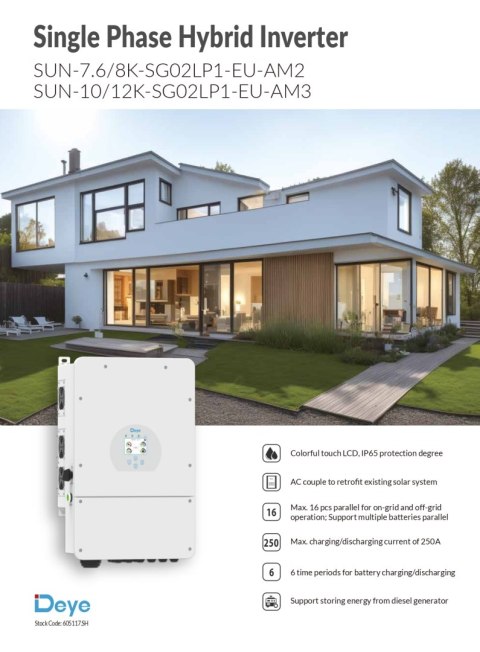 DEYE Falownik hybrydowy SUN-10kW-SG02LP1-EU 1-fazowy DEYE Falownik hybrydowy SUN-10kW-SG02LP1-EU 1-fazowy
