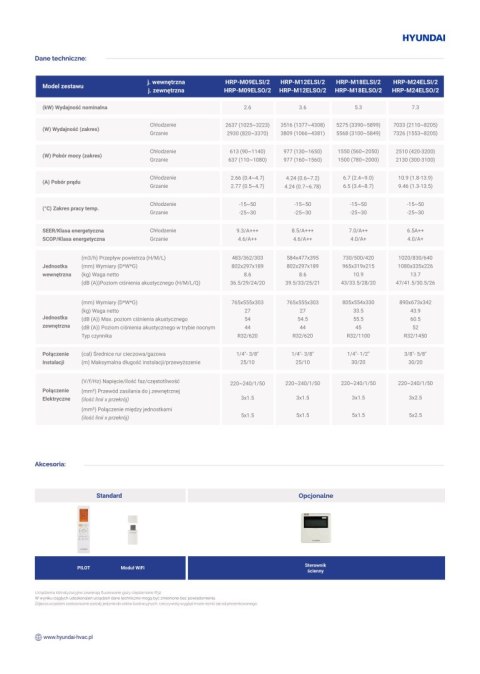 HYUNDAI Klimatyzator ścienny 7,0kW ELITE SILVER HRP-M24ELSI + HRP-M24ELSO HYUNDAI Klimatyzator ścienny 7,0kW ELITE SILVER HRP-M24ELSI + HRP-M24ELSO