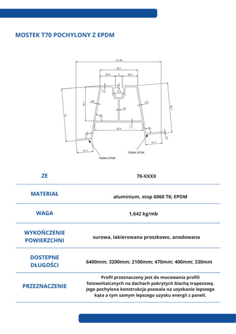 Mostek Trapezowy pochylony Wys=70mm L:330mm z EPDM Mostek Trapezowy pochylony Wys=70mm L:330mm z EPDM