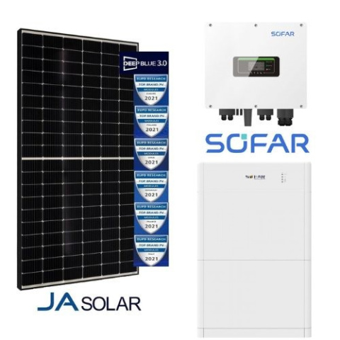 Zestaw Hybrid 6,07 kW: SOFAR HYD6KTL-3PH + 15*JA SOLAR 405W MR Czarna rama + Magazyn energii Sofar 10kWh BTS E5-DS5