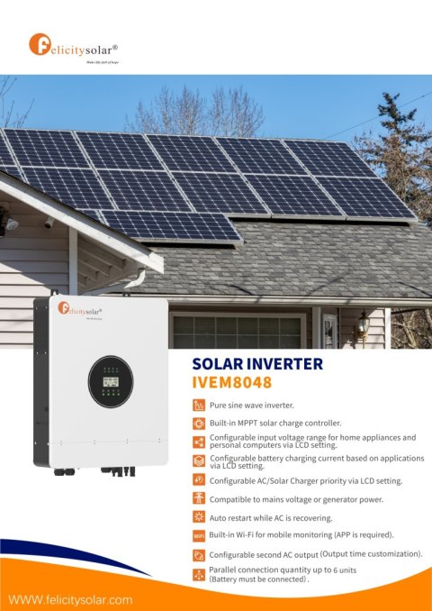 Felicity Netzunabhängiger Hybrid-Wechselrichter IVEM8048, 8KW, 48V (1-phasig) Felicity Netzunabhängiger Hybrid-Wechselrichter IVEM8048, 8KW, 48V (1-phasig)