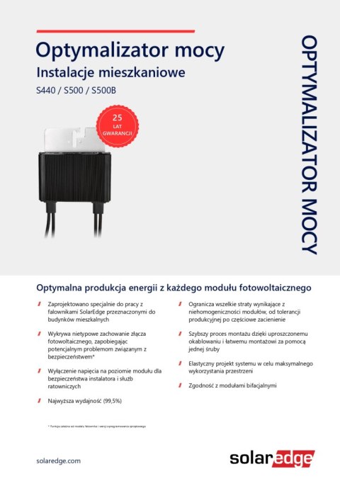 SolarEdge Optymalizator S500B-1G M4M RM (kabel 0,1m/2,3m) SolarEdge Optymalizator S500B-1G M4M RM (kabel 0,1m/2,3m)