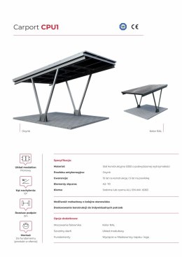 Wiaty / Carport V1 z konstrukcją pod PV (układ 3 moduł pionowo L>1960mm)