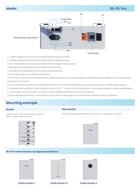 DEYE Bateria SE-F5 PRO 51.2V 100Ah 5.12 kWh - wersja C (niskonapięciowy)