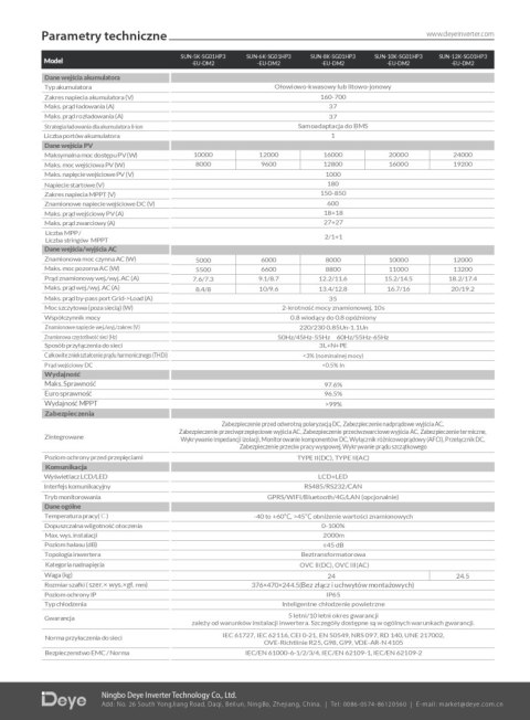 DEYE Falownik hybrydowy SUN-10K-SG01HP3-EU-DM2 3-fazowy (wysokonapięciowy)