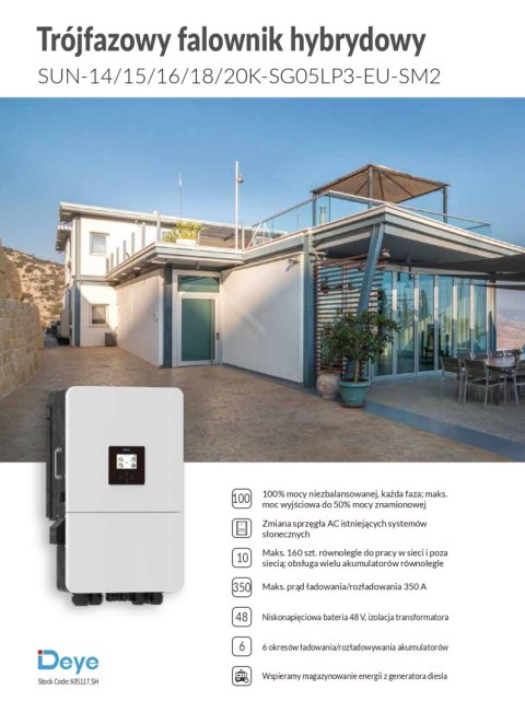 DEYE Falownik hybrydowy SUN-14K-SG05LP3-EU-SM2 3-fazowy (niskonapięciowy)