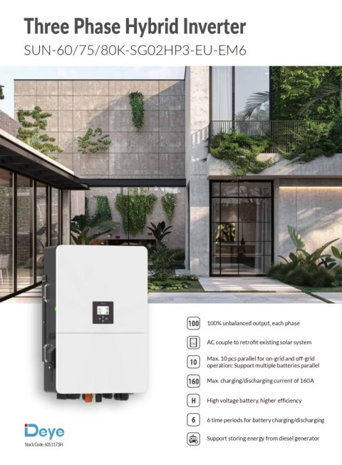 DEYE Falownik hybrydowy SUN-80kW-SG02HP3-EU-EM6 3-fazowy (wysokonapięciowy) DEYE Falownik hybrydowy SUN-80kW-SG02HP3-EU-EM6 3-fazowy (wysokonapięciowy)