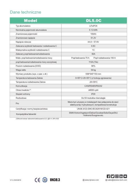 DYNESS Bateria LV DL5.0C 5,12 kWh (niskonapięciowy)