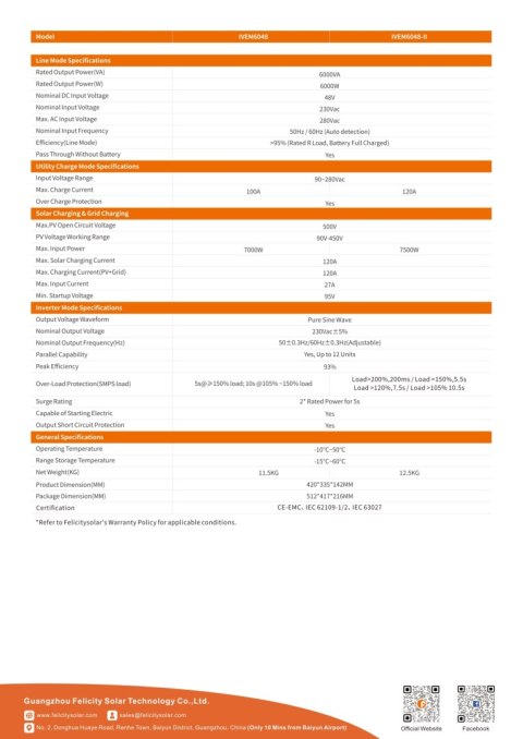 Felicity Inwerter hybrydowy Off-grid IVEM6048, 6KW, 48V (1-fazowy) Felicity Inwerter hybrydowy Off-grid IVEM6048, 6KW, 48V (1-fazowy)