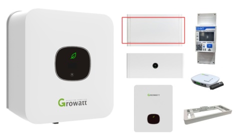 GROWATT Zestaw: Falownik hybrydowy MIN-3000TL-XH 1-fazowy+Bateria 5 kWh+APX 55027-P0+podstawa+Smart Meter+WiFi+Backup Box