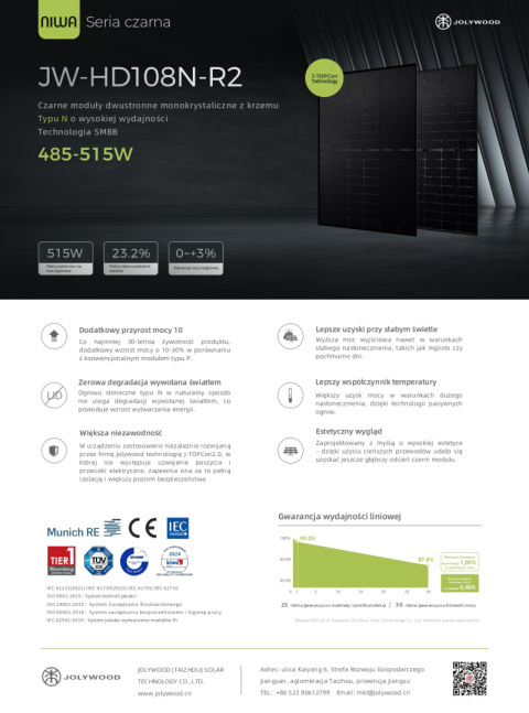 JOLYWOOD JW-HD-108N-500W R2 BIFACIAL Full black (N-type)