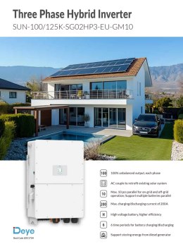 DEYE Falownik hybrydowy SUN-100K-SG02HP3-EU-GM10 3-fazowy (wysokonapięciowy)