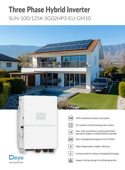 DEYE Falownik hybrydowy SUN-125K-SG02HP3-EU-GM10 3-fazowy (wysokonapięciowy)