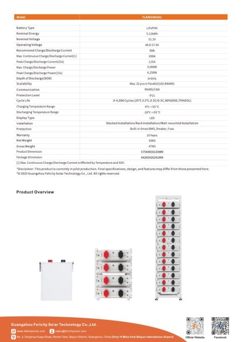 Felicity Bateria FLA48100UG1 5,12kWh 51,2V (IP21) (niskonapięciowy)