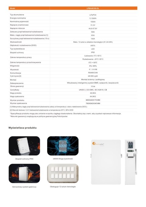 Felicity Bateria LPBA48100-OL 5,12kWh 51,2V (IP65) (niskonapięciowy)