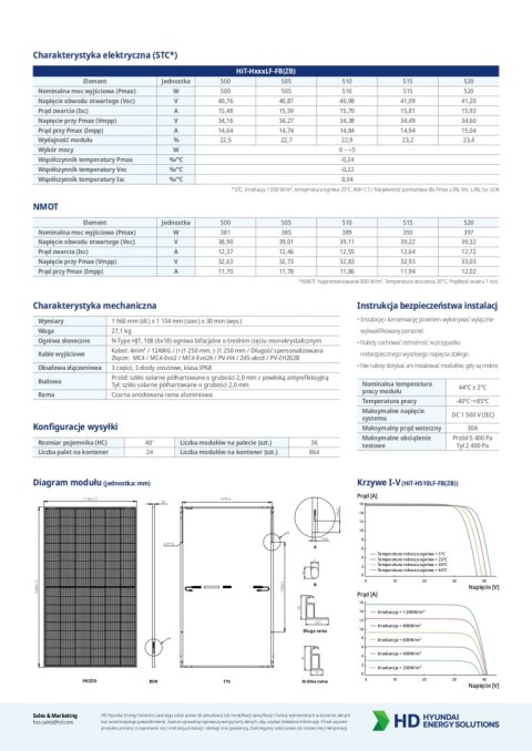 HYUNDAI HiT-H500LF-FB(ZB) Moduł w technologii Premium N-Type HJT (Heterojunction) (full-black)