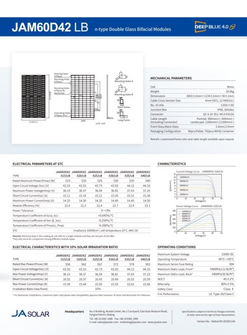 JA SOLAR JAM60D42 BIFACIAL 540W LB Czarna Rama (N-Type) MC4
