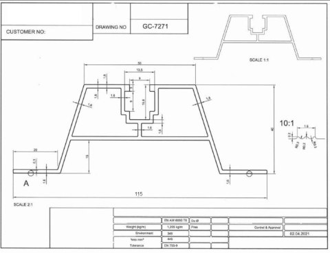 Mostek Trapezowy Wys=40mm L:2060mm bez EPDM