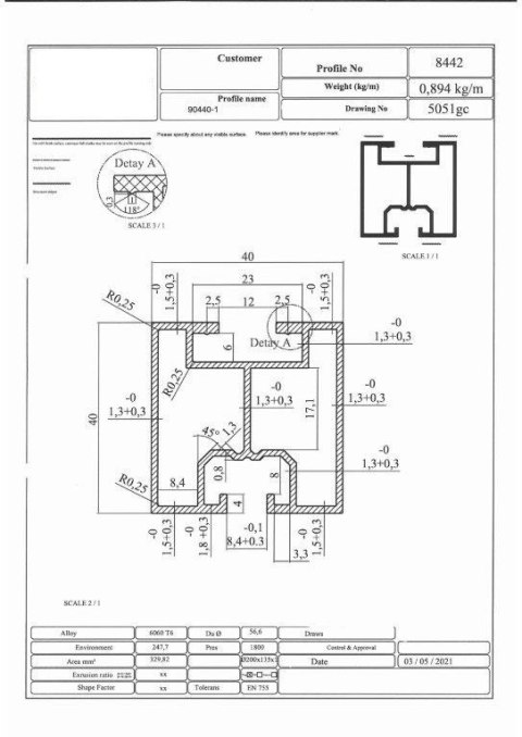 Profil aluminiowy 40*40 Śruba młoteczkowa L:4800mm Profil aluminiowy 40*40 Śruba młoteczkowa L:4800mm