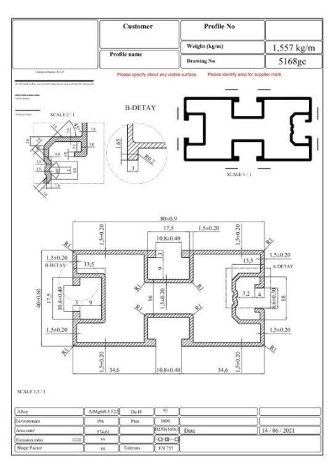 Profil aluminiowy 80*40 śruba sześciokątna L:2200mm Profil aluminiowy 80*40 śruba sześciokątna L:2200mm