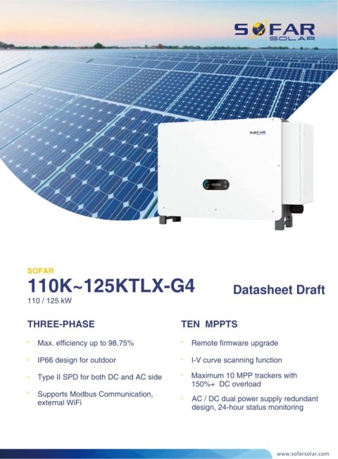 SOFAR 110KTLX-G4 Trzy fazowy 10xMPPT SOFAR 110KTLX-G4 Trzy fazowy 10xMPPT
