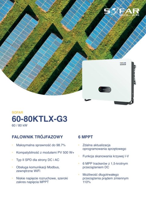 SOFAR 80KTL-X-G3 Trzy fazowy 6xMPPT