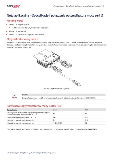 SolarEdge Optymalizator S440-1G M4M RM SolarEdge Optymalizator S440-1G M4M RM
