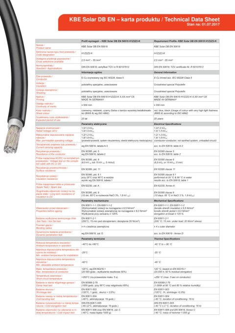 KBE Czerwony Kabel solarny 4mm2 DB+EN 50618(H1Z2Z2-K)and IEC 62930(IEC 131) KBE Czerwony Kabel solarny 4mm2 DB+EN 50618(H1Z2Z2-K)and IEC 62930(IEC 131)