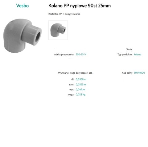 Kolanko PP NYPLOWE 90st 25mm Kolanko PP NYPLOWE 90st 25mm