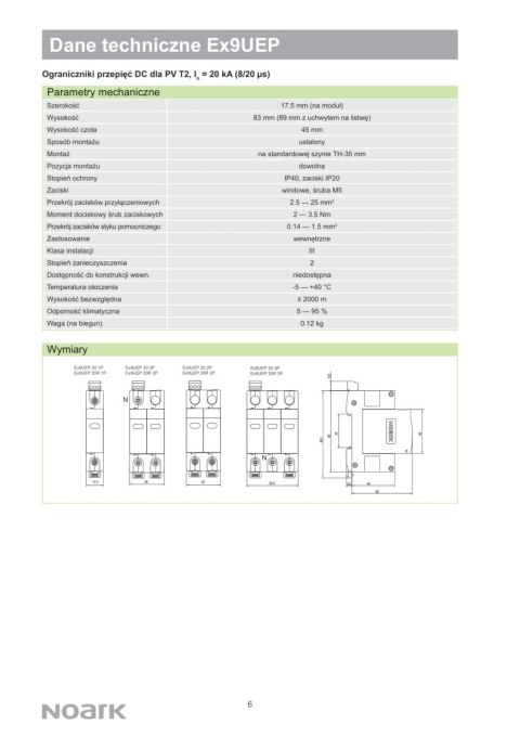 NOARK Ogranicznik przepięć do systemów PV T2 1200V DC 3P (112894) NOARK Ogranicznik przepięć do systemów PV T2 1200V DC 3P (112894)