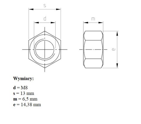 Nakrętka M8 DIN 934 INOX Nakrętka M8 DIN 934 INOX
