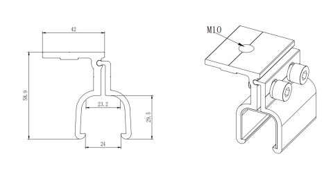 Uchwyt Montażowy Z Regulacją Na Rąbek Blaszany 50mm aluminium typ:3 Uchwyt Montażowy Z Regulacją Na Rąbek Blaszany 50mm aluminium typ:3