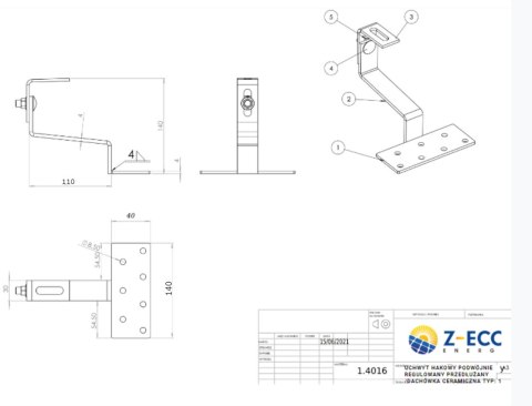 Uchwyt hakowy typu T z pojedynczą regulacją L=140mm Uchwyt hakowy typu T z pojedynczą regulacją L=140mm